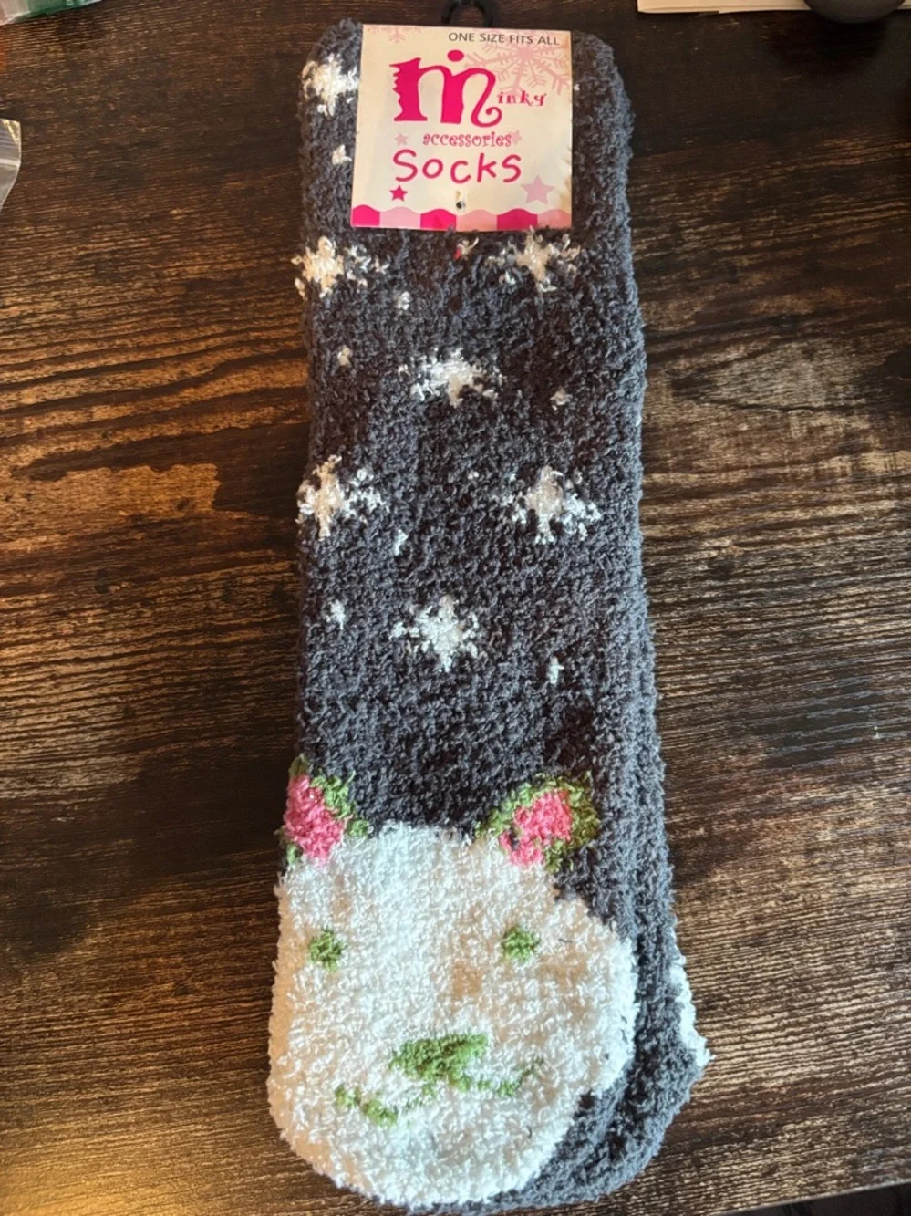 Minky‎ Accessories Fuzzy Socks Gray Snowflake Bear Plush Cozy Crew SO-919 NWT